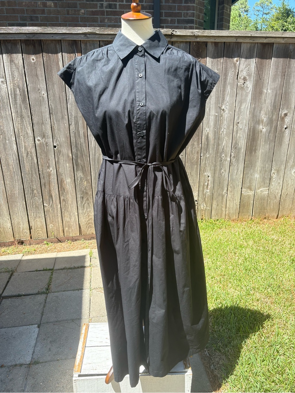 a new day Black Button-Front Midi Shirt Dress with Tie Waist
